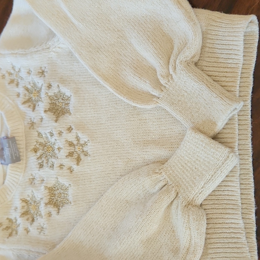 Tahari girls cream sweater with gold snowflakes and gold flecks size 3T - Picture 4 of 6